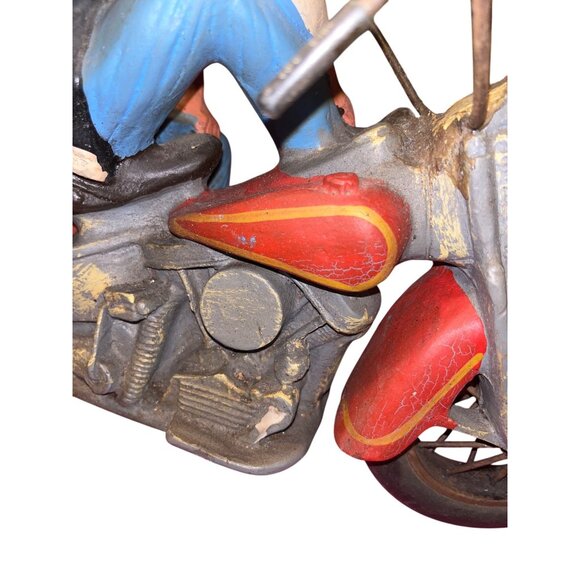 Vintage Hand-Painted Resin Motorcycle Rider Figurine 19" Long Collectible Decor - Picture 6 of 8